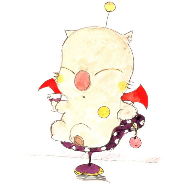 A moogle holding a glass of wine